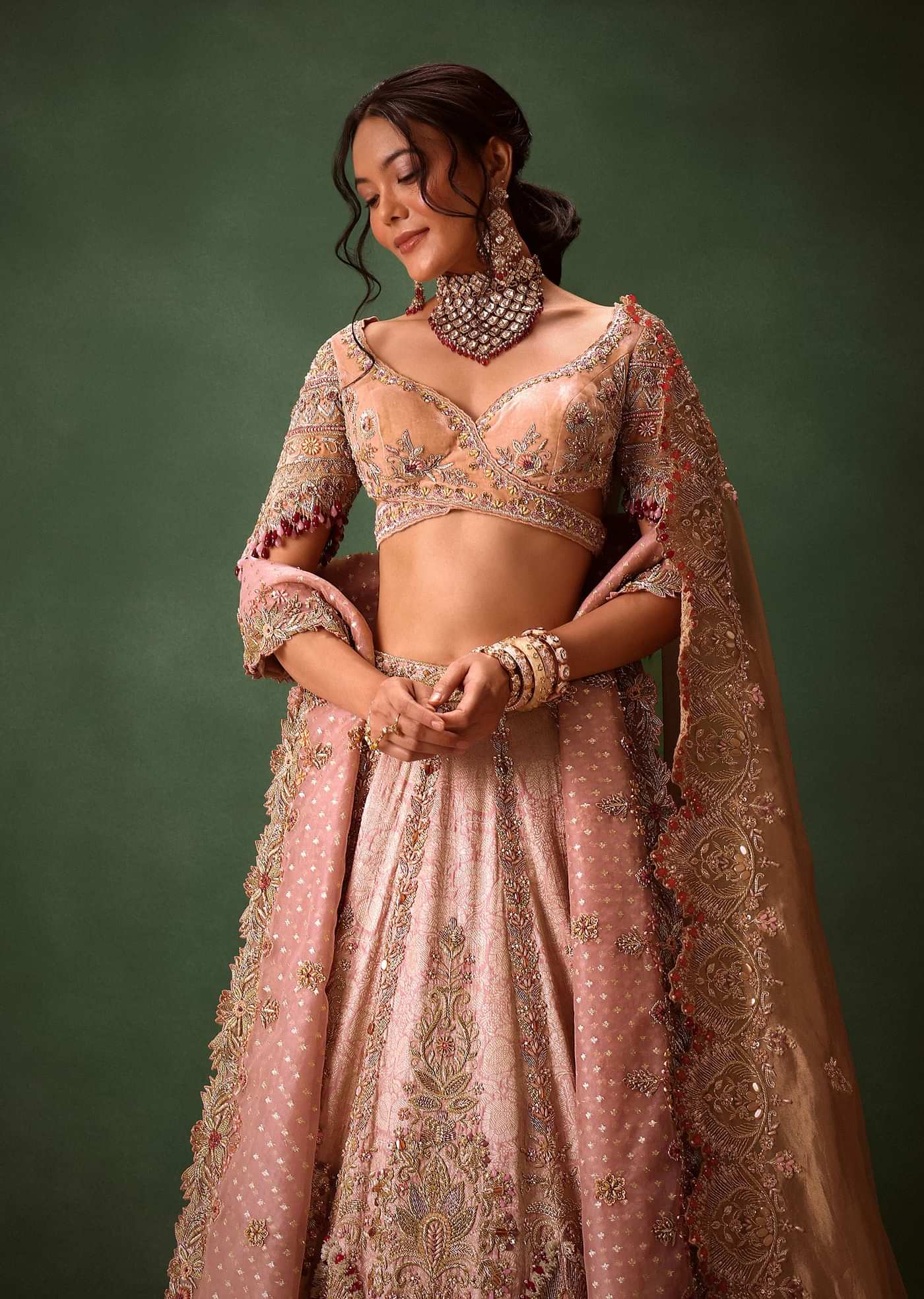 Shraddha Kapoor In Blush Pink Handwoven Banarasi Jewelled Lehenga