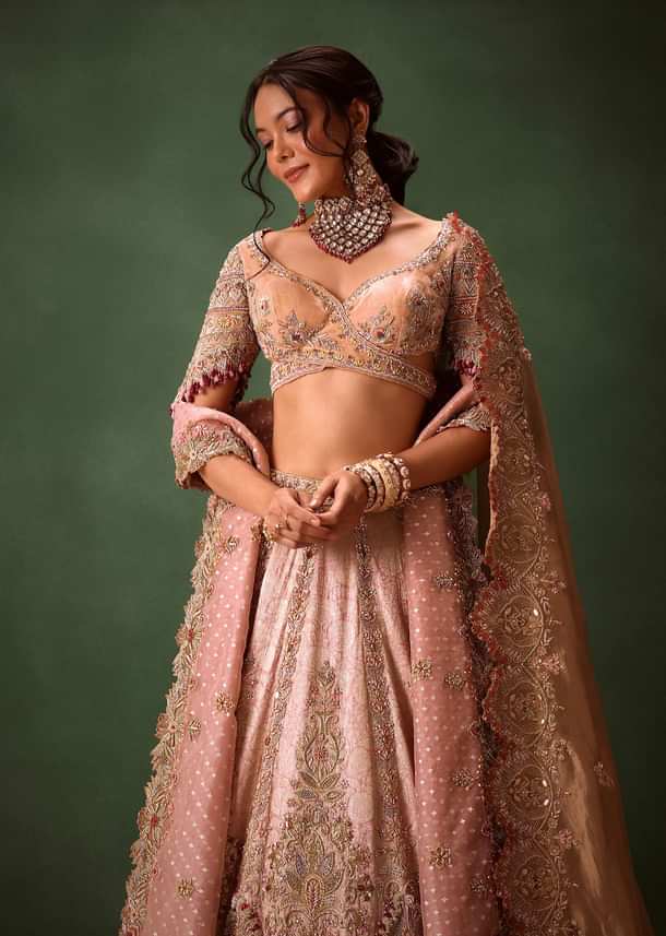 Shraddha Kapoor In Blush Pink Handwoven Banarasi Jewelled Lehenga
