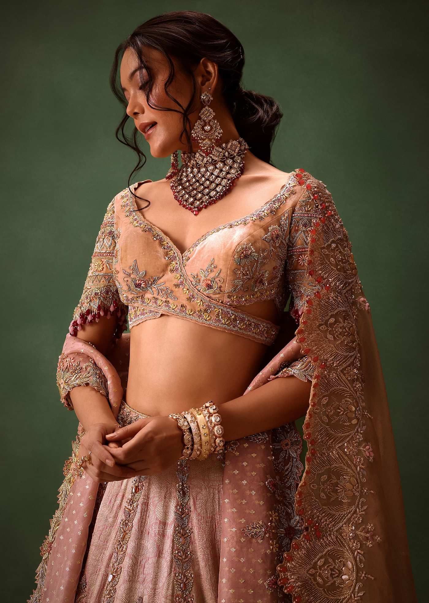 Shraddha Kapoor In Blush Pink Handwoven Banarasi Jewelled Lehenga