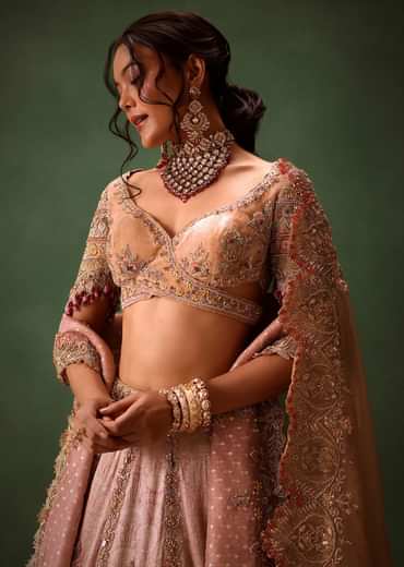 Shraddha Kapoor In Blush Pink Handwoven Banarasi Jewelled Lehenga