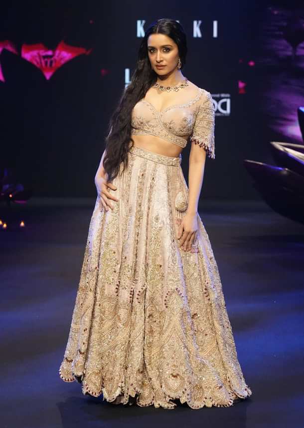 Shraddha Kapoor In Blush Pink Handwoven Banarasi Jewelled Lehenga