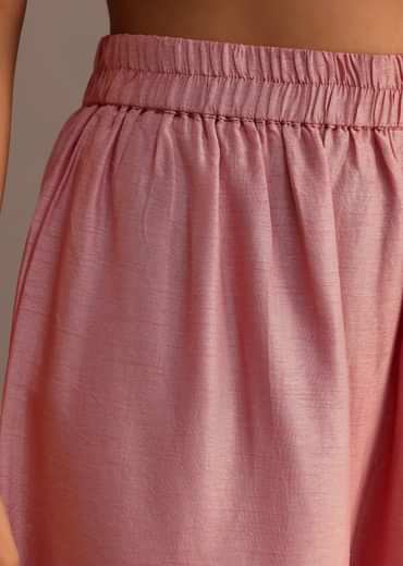 Pink Brocade Weave Kurti Palazzo Suit With Dupatta