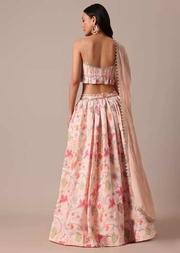 Pink Chanderi Printed Lehenga Set