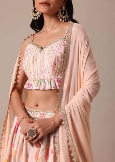 Pink Chanderi Printed Lehenga Set