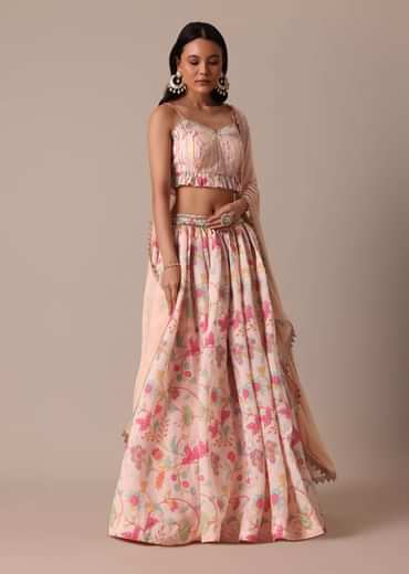 Pink Chanderi Printed Lehenga Set