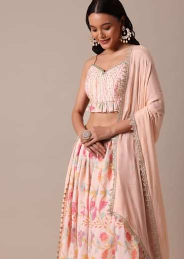 Pink Chanderi Printed Lehenga Set