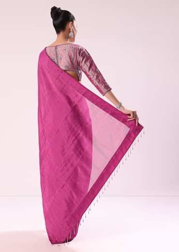 Pink Chanderi Tissue Saree With Silver Rani Tissue Stitched Blouse