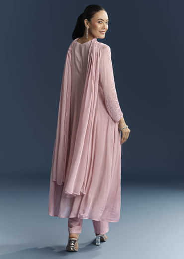 Pink Chinon Anarkali Suit With Sequins Work