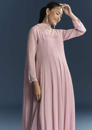 Pink Chinon Anarkali Suit With Sequins Work