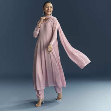 Pink Chinon Anarkali Suit With Sequins Work