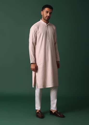Pink Cotton Silk Kurta Set With Intricate Thread Work Embroidery