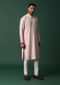 Pink Cotton Silk Kurta Set With Intricate Thread Work Embroidery