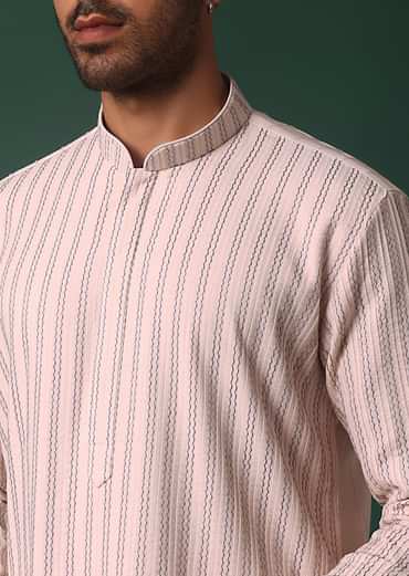 Pink Cotton Silk Kurta Set With Intricate Thread Work Embroidery