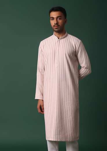 Pink Cotton Silk Kurta Set With Intricate Thread Work Embroidery
