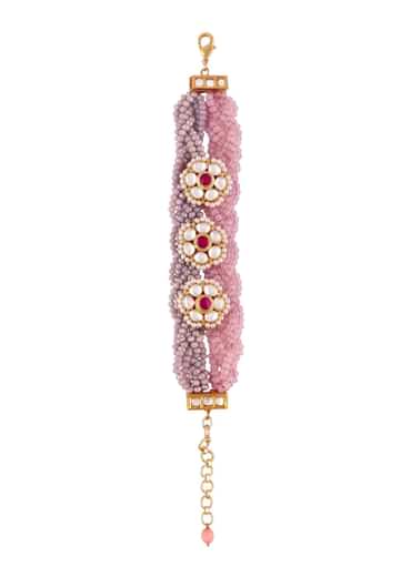 Pink Crystal Beaded With Kundan Studs Bracelet