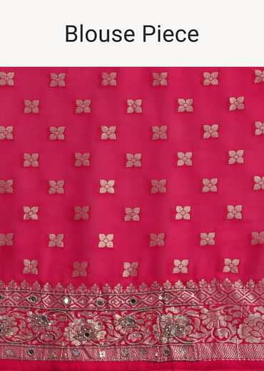 Pink Cutdana Embroidered Bandhani Weave Saree With Unstitched Blouse