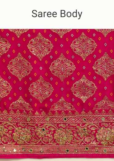 Pink Cutdana Embroidered Bandhani Weave Saree With Unstitched Blouse