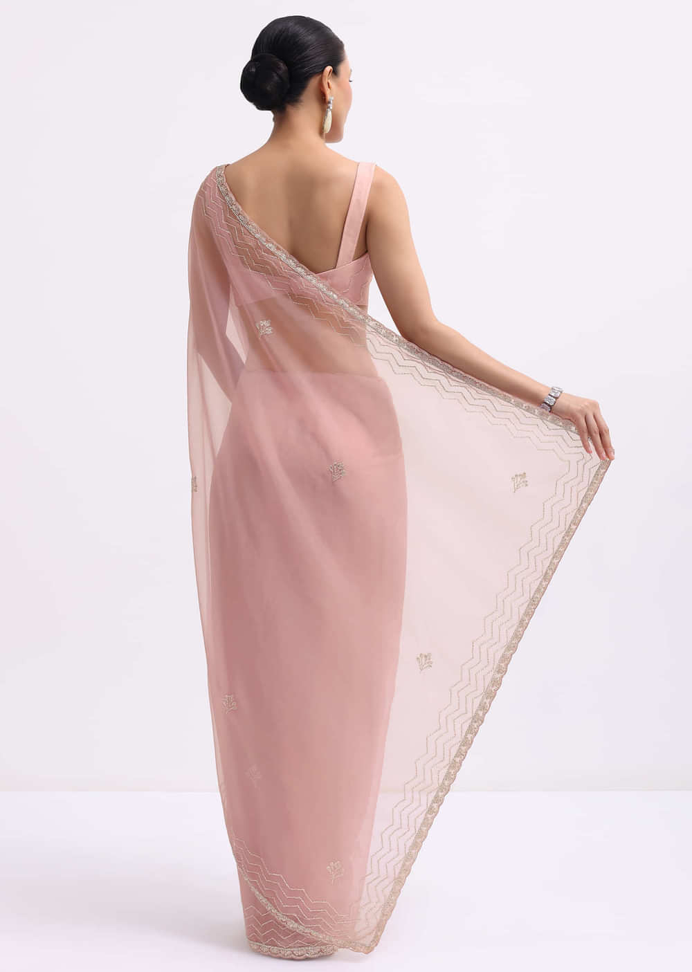 Pink Cutdana Embroidered Organza Saree With Unstitched Blouse