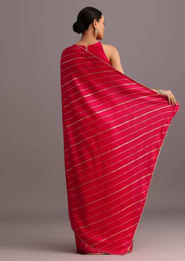 Pink Dola Silk Woven Saree And Gota Patti Border With Unstitched Blouse