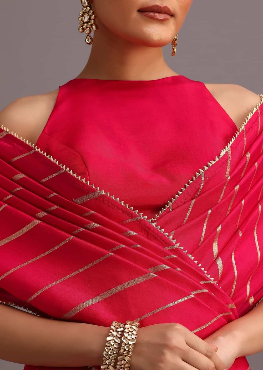 Pink Dola Silk Woven Saree And Gota Patti Border With Unstitched Blouse