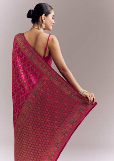 Pink Dola Silk Woven Saree With Delicate Hand Embroidery