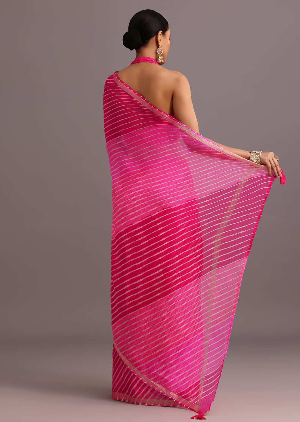 Pink Dual Shaded Cotton Kota Woven Saree With Zari Embroidered Border