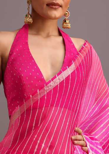 Pink Dual Shaded Cotton Kota Woven Saree With Zari Embroidered Border
