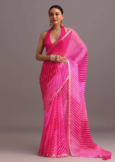 Pink Dual Shaded Cotton Kota Woven Saree With Zari Embroidered Border