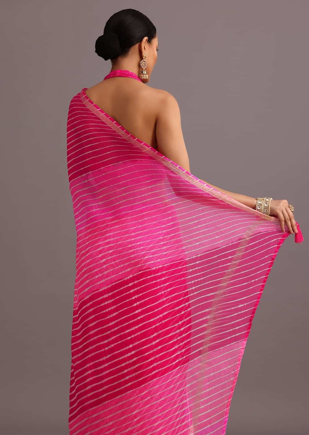 Pink Dual Shaded Cotton Kota Woven Saree With Zari Embroidered Border