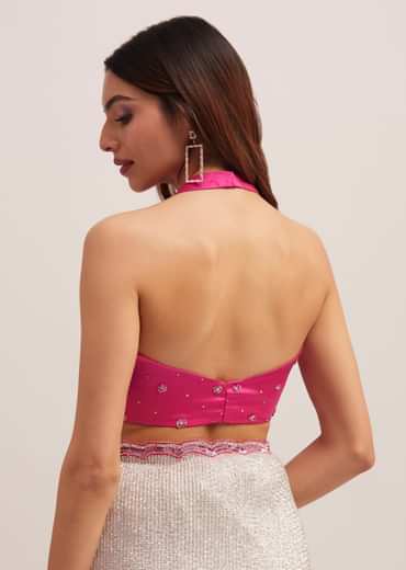 Pink Ombre Sequins Saree With Scallop Border