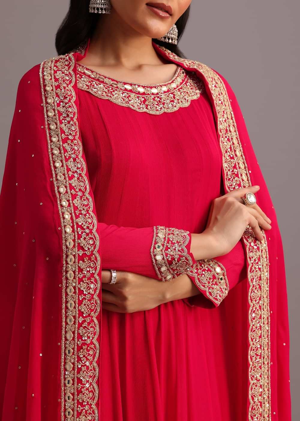 Pink Embroidered Anarkali Suit With Dupatta