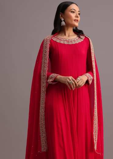 Pink Embroidered Anarkali Suit With Dupatta