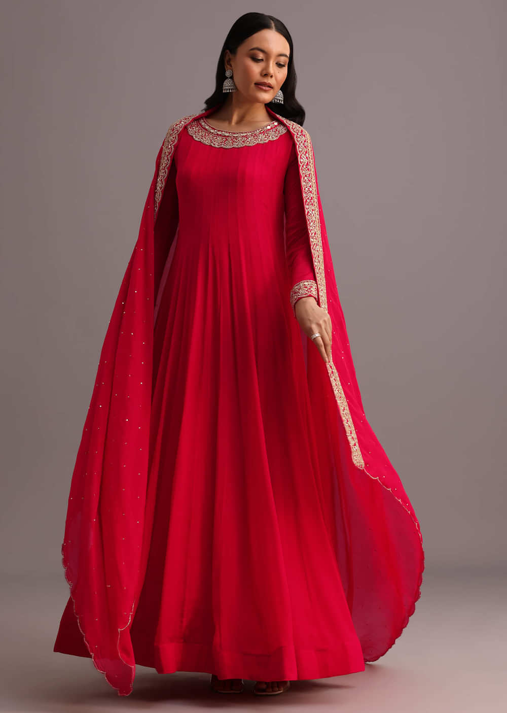 Pink Embroidered Anarkali Suit With Dupatta