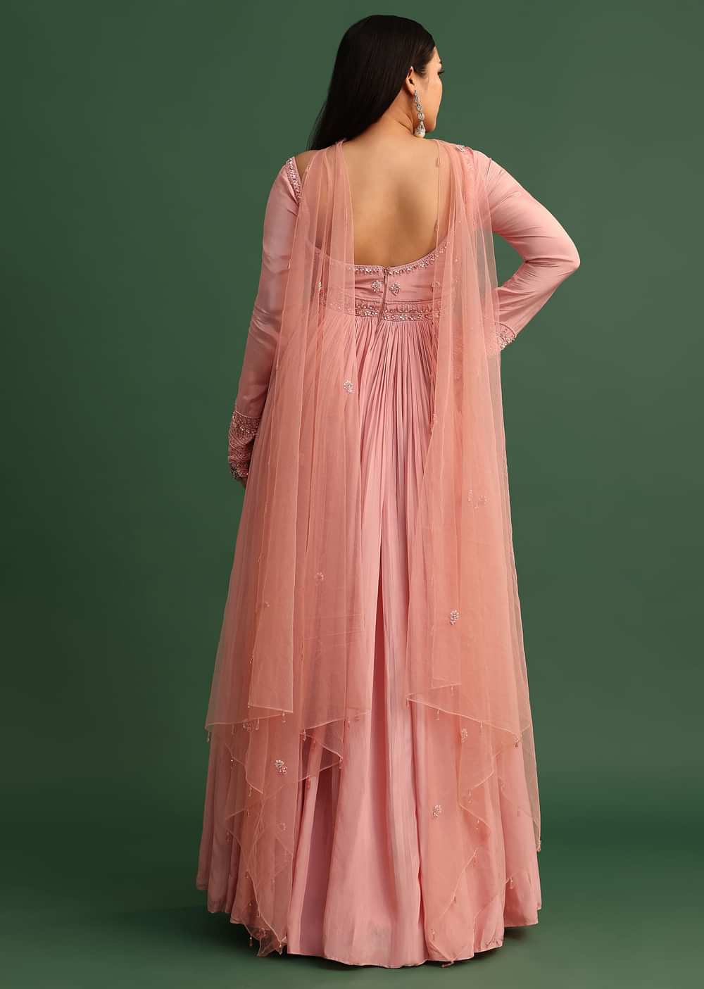 Soft Pink Embroidered Anarkali Suit With Choker Dupatta