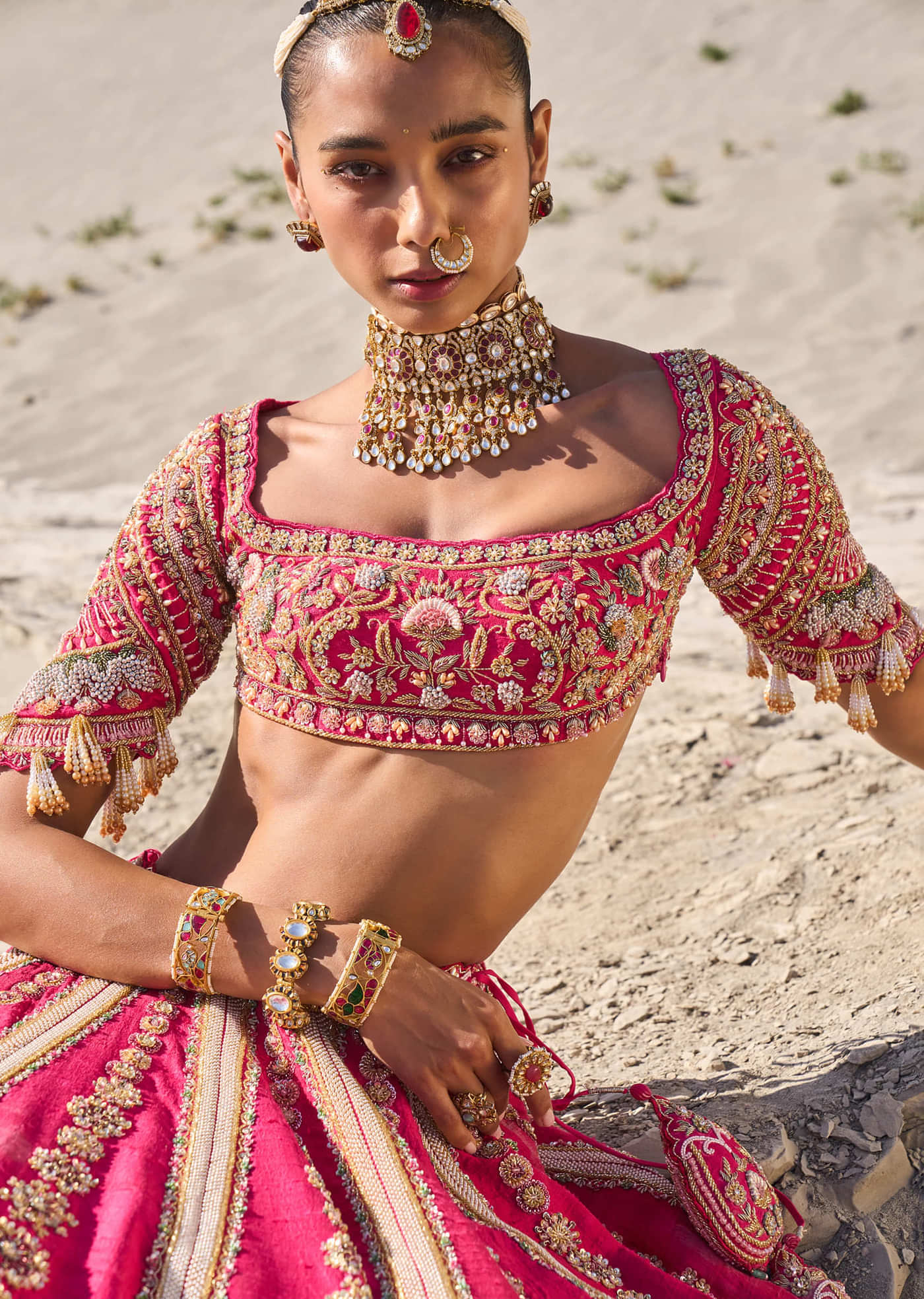 Pink Embroidered Bridal Lehenga With Two Dupattas