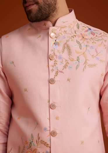 Pink Embroidered Kurta Jacket Set