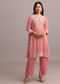 Pink Embroidered Kurti Set With Butti Work On Organza Dupatta