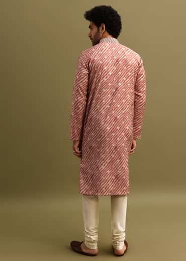 Pink Embroidered Lehariya Print Kurta Set