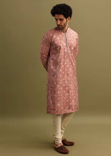Pink Embroidered Lehariya Print Kurta Set