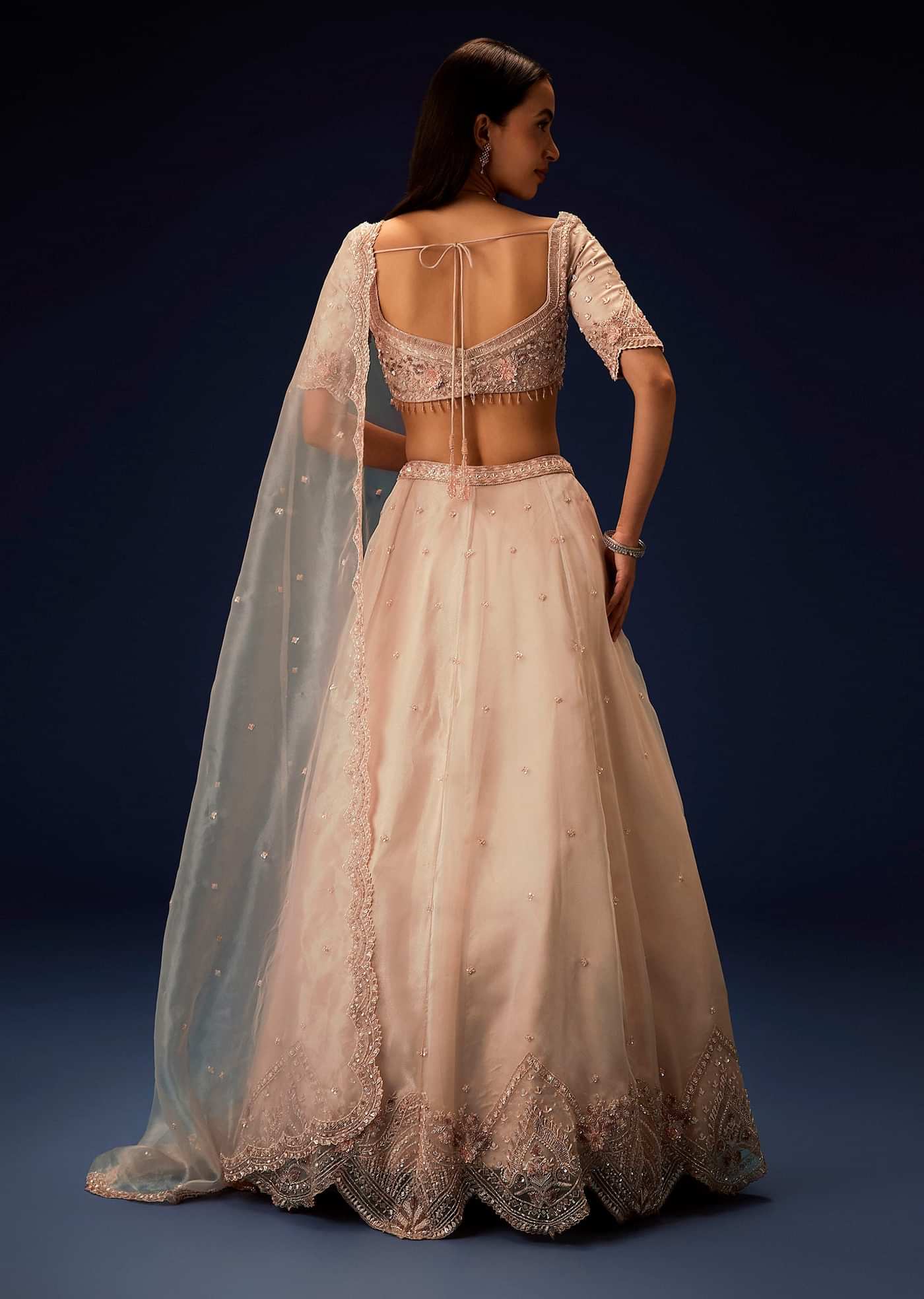 Pink Organza 8 Kali Lehenga With Embroidered Blouse and Cutwork Dupatta