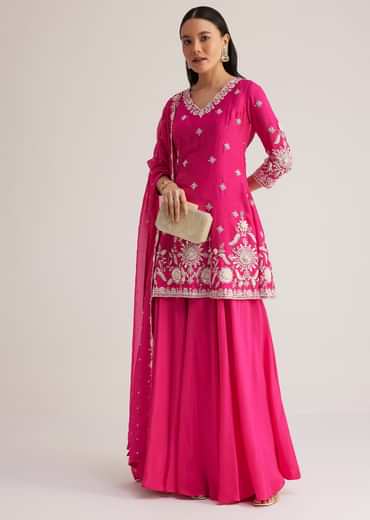 Pink Embroidered Palazzo Suit With Dupatta