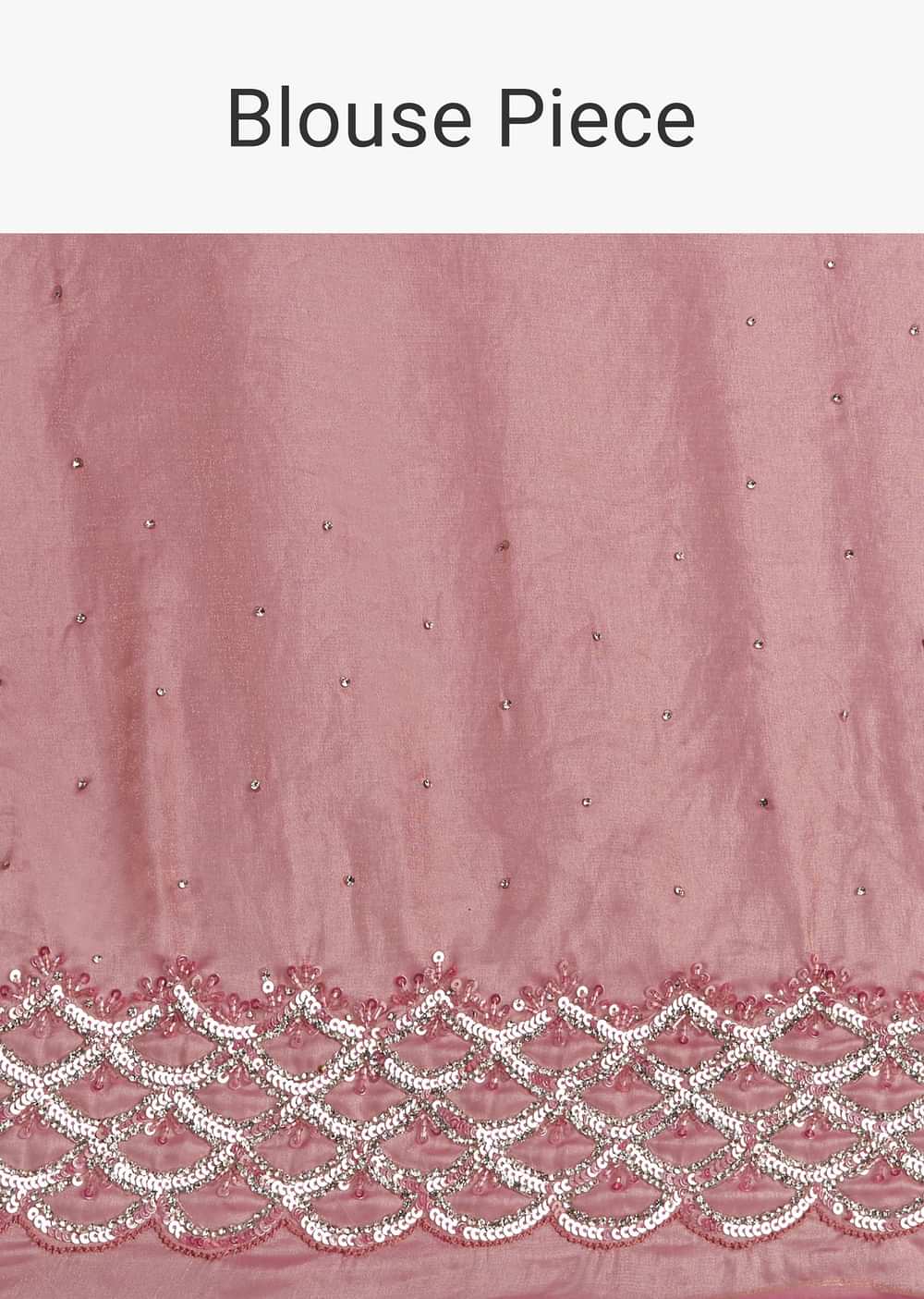 Pink Glass Tissue Saree With Sequins And Moti Embroidered Border