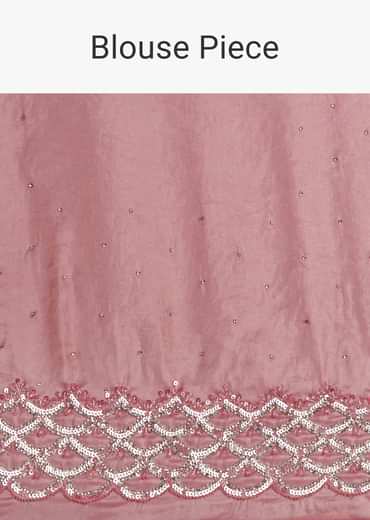 Pink Glass Tissue Saree With Sequins And Moti Embroidered Border