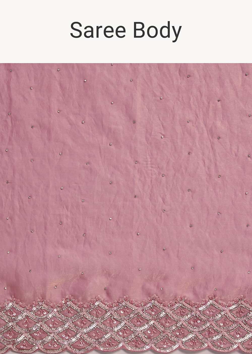 Pink Glass Tissue Saree With Sequins And Moti Embroidered Border