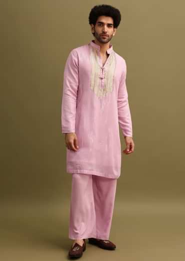 Pink Gold Sequin Work Kurta Pant Set