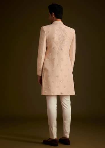 Pink Hand Embroidered Sherwani Set