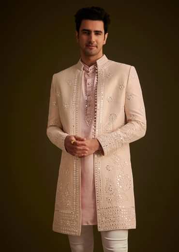 Pink Hand Embroidered Sherwani Set