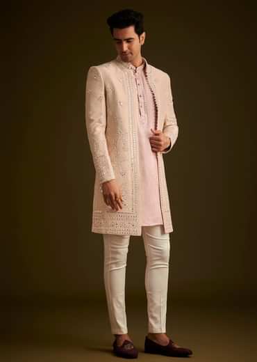 Pink Hand Embroidered Sherwani Set