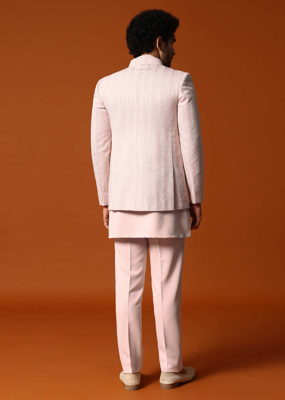 Pink Jodhpuri Set In Resham Work For Men