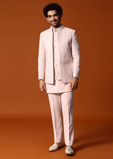 Pink Jodhpuri Set In Resham Work For Men